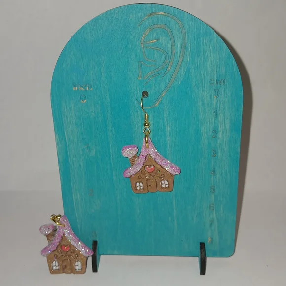 Pink Gingerbread House Earrings - Picture 3 of 3